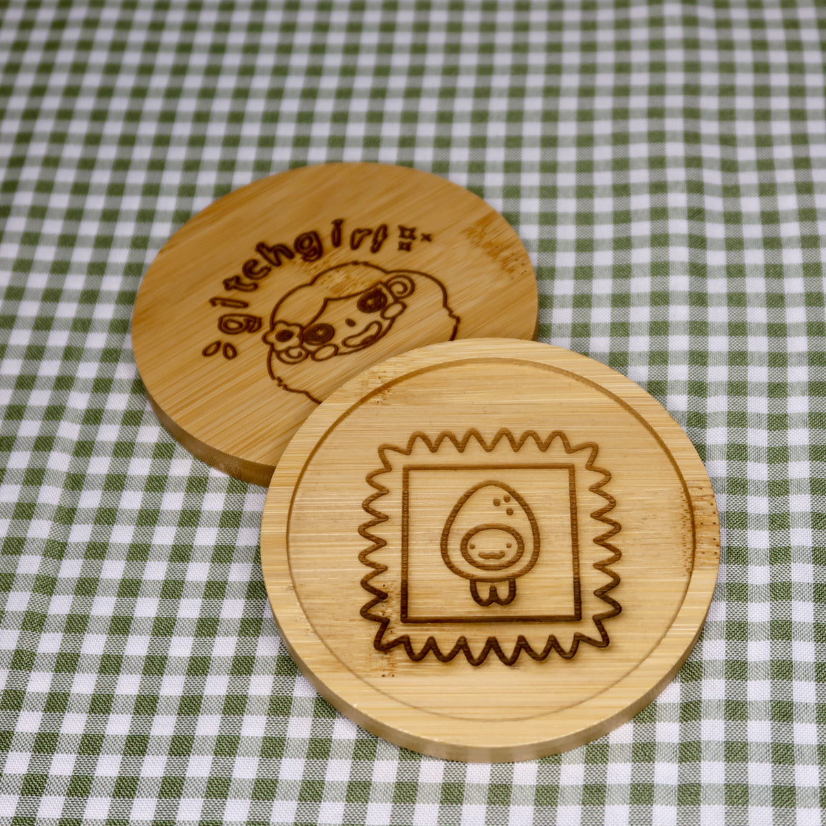 egg watch bamboo coaster